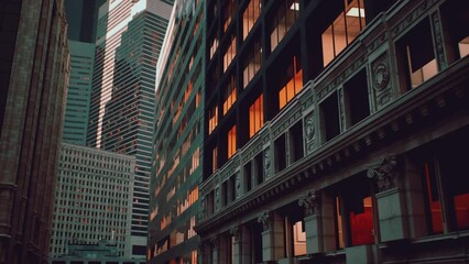 A city street filled with tall buildings next to each other