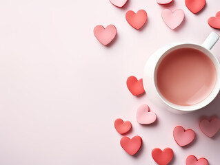 Top view of a cup of coffee and decoration. 