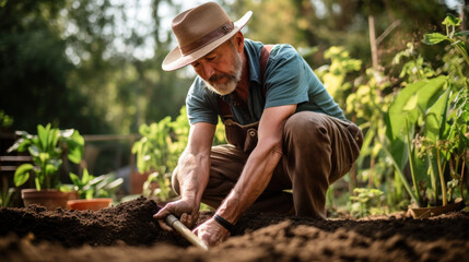 Mature man working in the garden