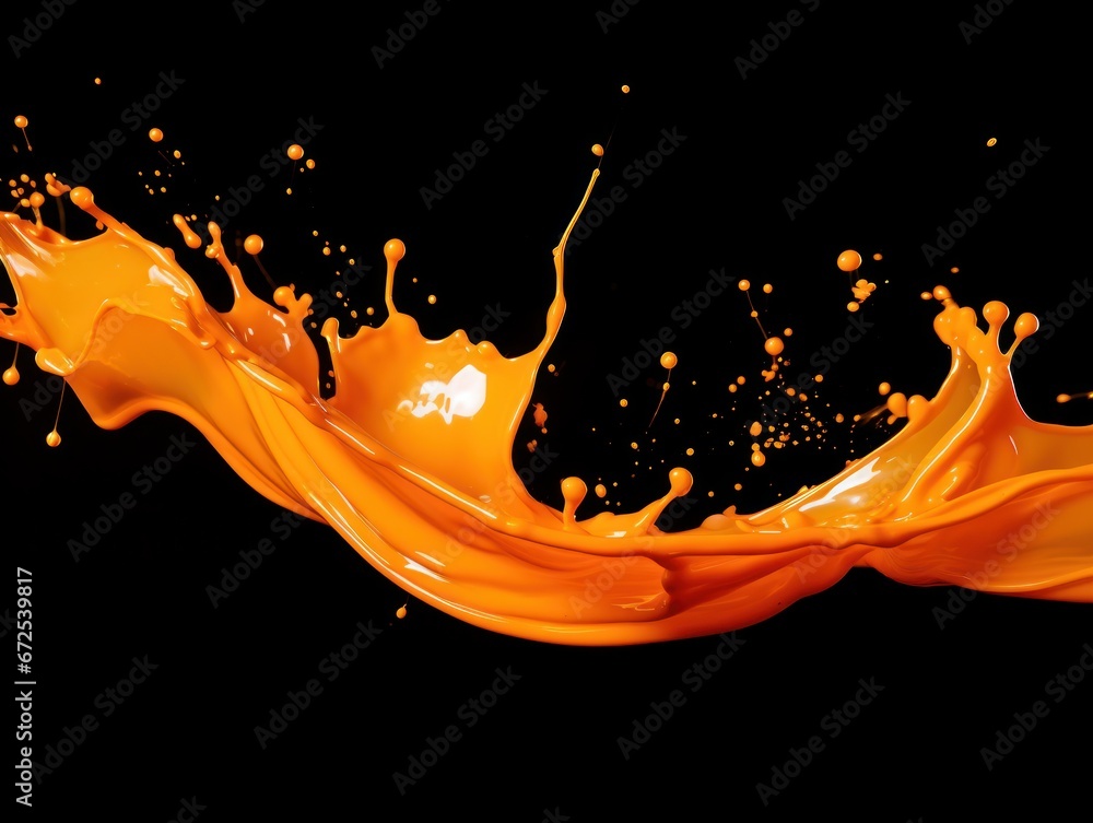 Wall mural orange paint splash on black background