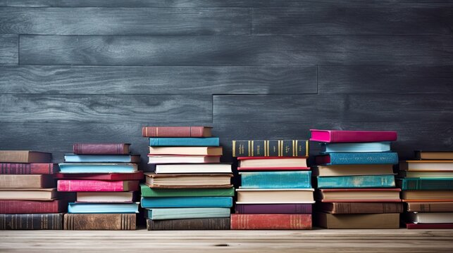 Stack of Books with grunge wall background, back to school concept