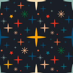 Vintage pattern with stars. Christmas retro background with snowflakes