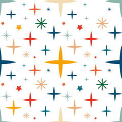 Vintage pattern with stars. Christmas retro background with snowflakes
