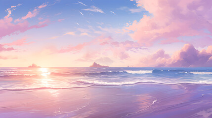 Naklejka na ściany i meble Beautiful Sunset on the Beach. Sunrise over water