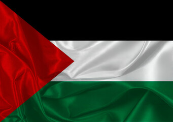 Waving silk flag of Palestine