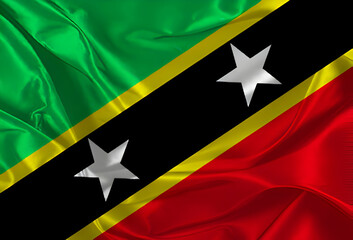 Waving silk flag of Saint Kitts and Nevis