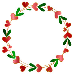 Heart circle wreat frames ,Romantic frames in circle , Round frame with heart pattern design, Valentine's Day copper line , decorative frame element , png transparent background illustration