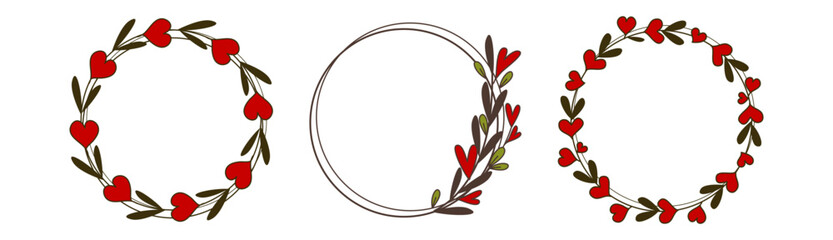 Valentine Heart Wreath , Heart circle frames , Heart Wreath , Romantic frames , Wedding Frames Valentine's Day decorative frame element , vector illustration