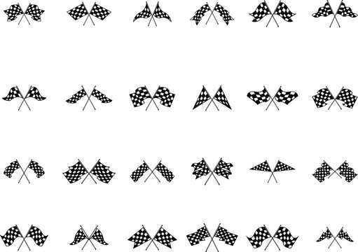 Black and white checkered auto racing flags and finishing tape vector