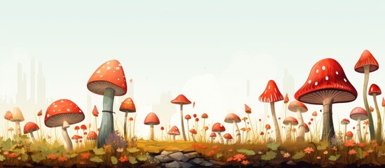 Mushrooms depicted in animated illustrations