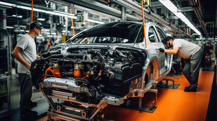 People worker on Automobile assembly line production