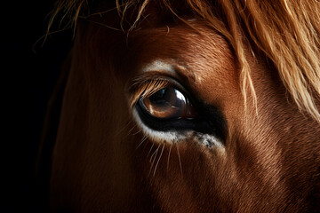 Close up of eye of chesnut colored horse