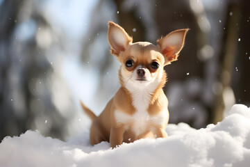 Chihuahua dog sitting in snow