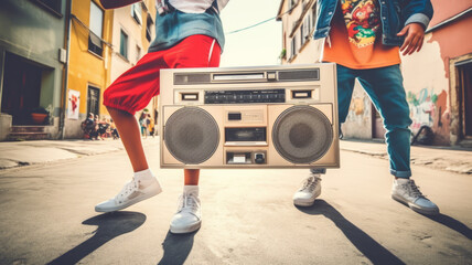 90s teens dance with boombox in the city,generative ai