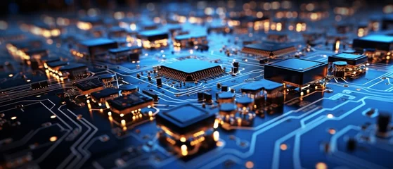 Fotobehang modern technology material with a blue circuit board . © tongpatong