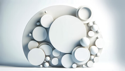 Abstract geometric shapes of a white and gray circles on a white background. 3d illustration. Generative ai.