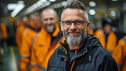 Team Portraits of Factory Engineers.