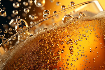 beer with bubbles in glass. Pouring beer with bubble froth in glass for background generative ai