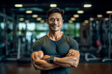 Fototapeta premium Muscular man posing in gym backdrop generative ai