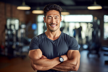 Muscular man posing in gym backdrop,generative ai