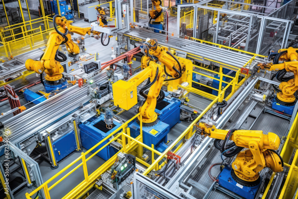 Aufkleber advanced automation, robot in action on industrial production line