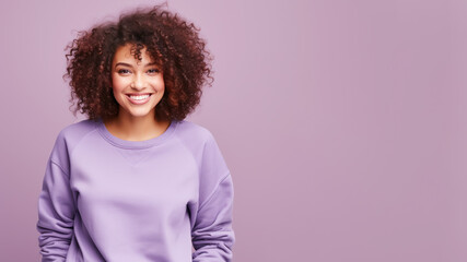 Afro american woman wearing violet sweatshirt isolated on pastel