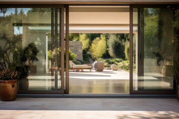 home entrance with large glass sliding doors