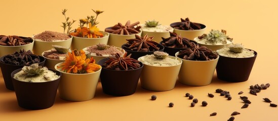 Fototapeta premium Spiced and seeded cupcakes served on trays