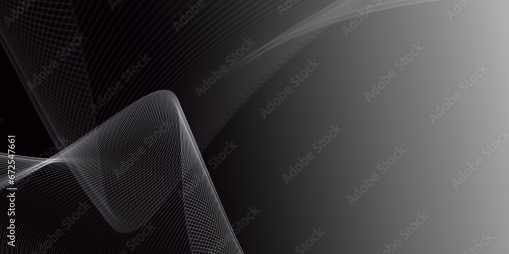 Poster gray and white abstract background with flowing particles.