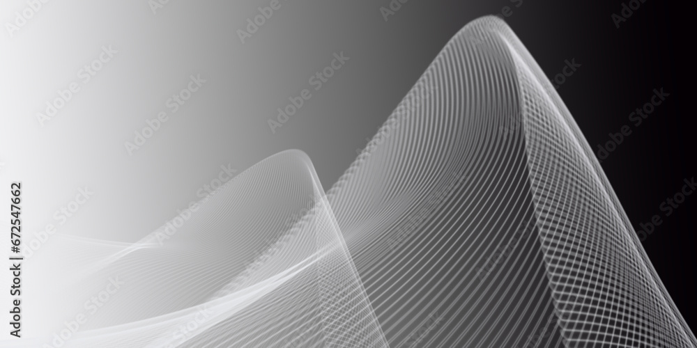 Poster gray and white abstract background with flowing particles.