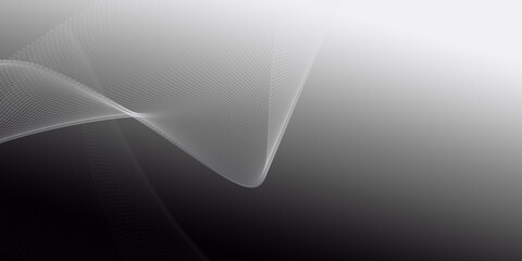 Gray and white abstract background with flowing particles. 