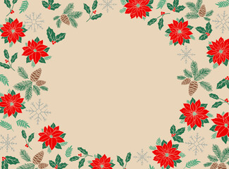 Holidays and Christmas decoration vector illustration. Botanical frames and background design.Hand-drawn style.	