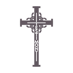 Testimony word in the shape of a cross. Christian, religious and church typography concept. Design with christian icon testimony.