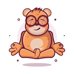 calm bear animal character mascot with yoga meditation pose isolated cartoon