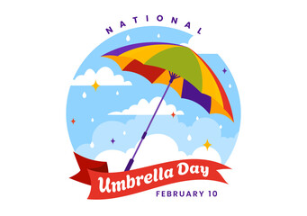 National Umbrella Day Vector Illustration on 10 February with Umbrellas at Rainy Weather or Monsoon Season in Flat Cartoon Background Design