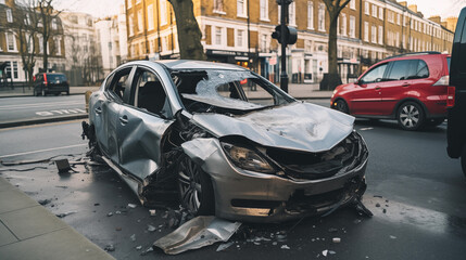 car damaged in accident. Car crash wreck - insurance concept..generative ai
