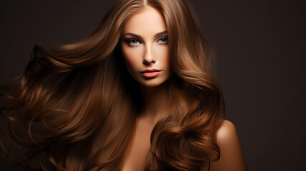 Fototapeta premium Beauty redhead girl with long and shiny wavy red hair . Beautiful woman model with curly hairstyle .
