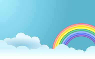 Beautiful rainbow on high sky with clouds