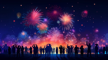 People celebrate the New Year 2024,firework on sky, illustration for a celebrity,generate ai