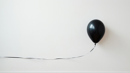 a black balloon with a white string attached to it