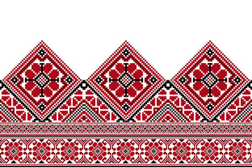 flower embroidery on white background. ikat and cross stitch geometric seamless pattern ethnic oriental traditional. Aztec style illustration design for carpet, wallpaper, clothing, wrapping, batik.