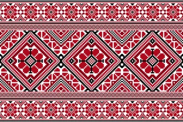 Fotobehang flower embroidery on white background. ikat and cross stitch geometric seamless pattern ethnic oriental traditional. Aztec style illustration design for carpet, wallpaper, clothing, wrapping, batik. © Nattasid