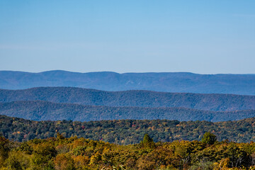 Panoramic view of mountains in fall in Shenandoah National Park.