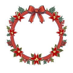 christmas wreath with red ribbon
