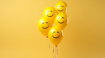Happy family emotion with emoji balloons. - obrazy, fototapety, plakaty