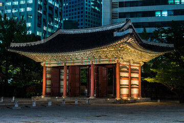 Seoul, South Korea - Oct.15.2023: The night landscape of Deoksugung palace