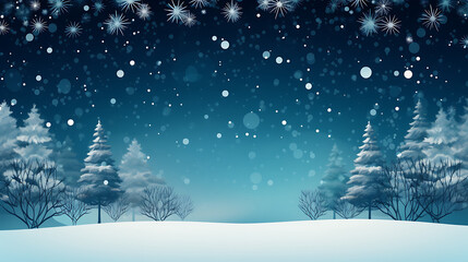 Night winter landscape background with trees and snow 
