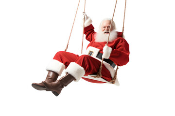 Santa Claus Swinging on a Swing with Copy Space, Holiday Season Concept, and New Year's Celebration