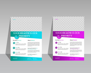 Corporate healthcare and medical cover a4 flyer design template for print.Healthcare Flyer Layout with green and read Accents.Corporate healthcare and medical flyer or poster design layout.Modern Medi