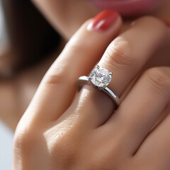 Photography of an european model showing off a diamond ring, earrings or necklace. You can use it in your advertising or other high quality prints.